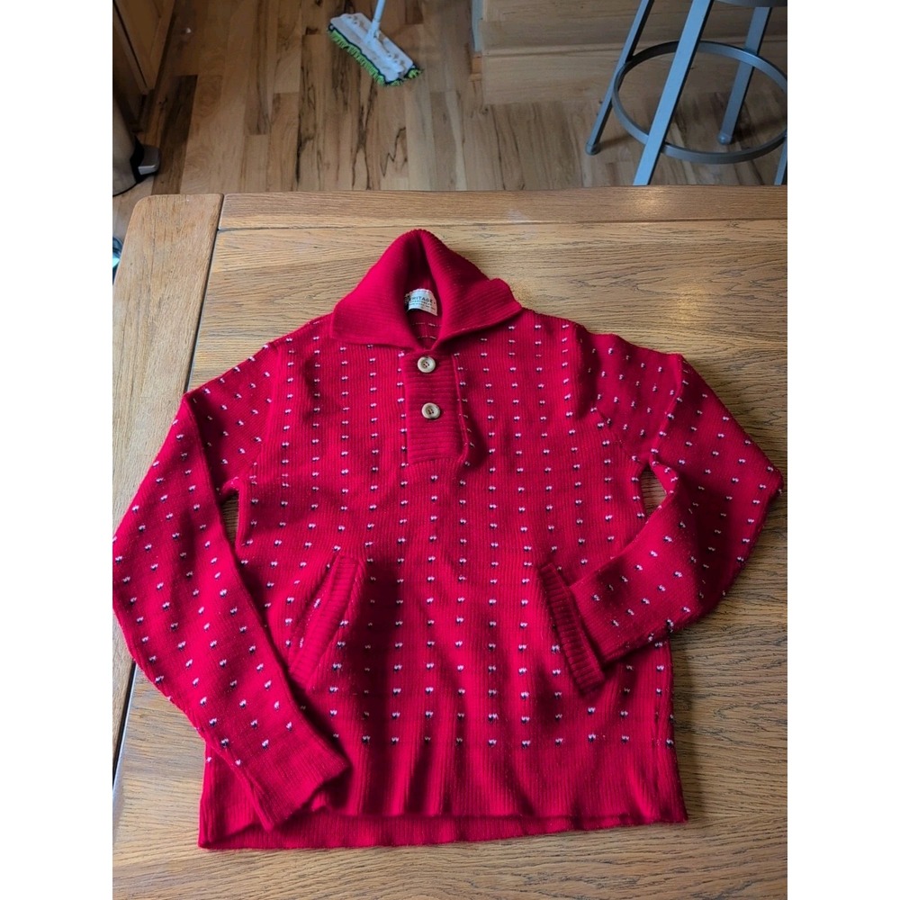 Vintage Heritage Sportswear Acrylic USA Made Chevron Print Sweater Pockets Men L
